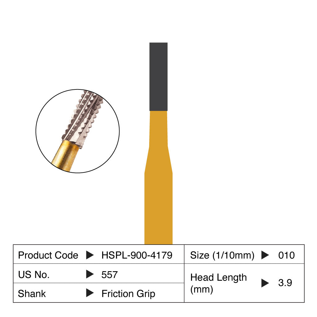 HSPL Carbide Bur Flat Fissure Metal Cutter Friction Grip 557 10/Pack