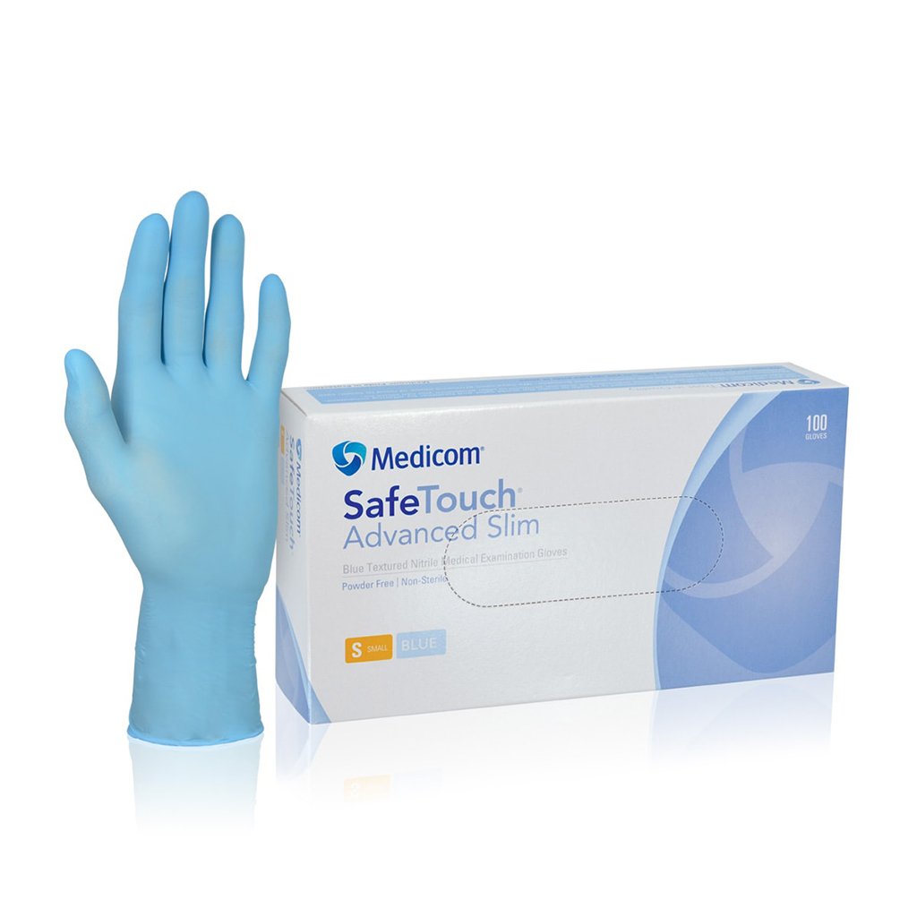 Medicom SafeTouch Advanced Slim Nitrile Gloves  Powder Free Blue S 100/Box