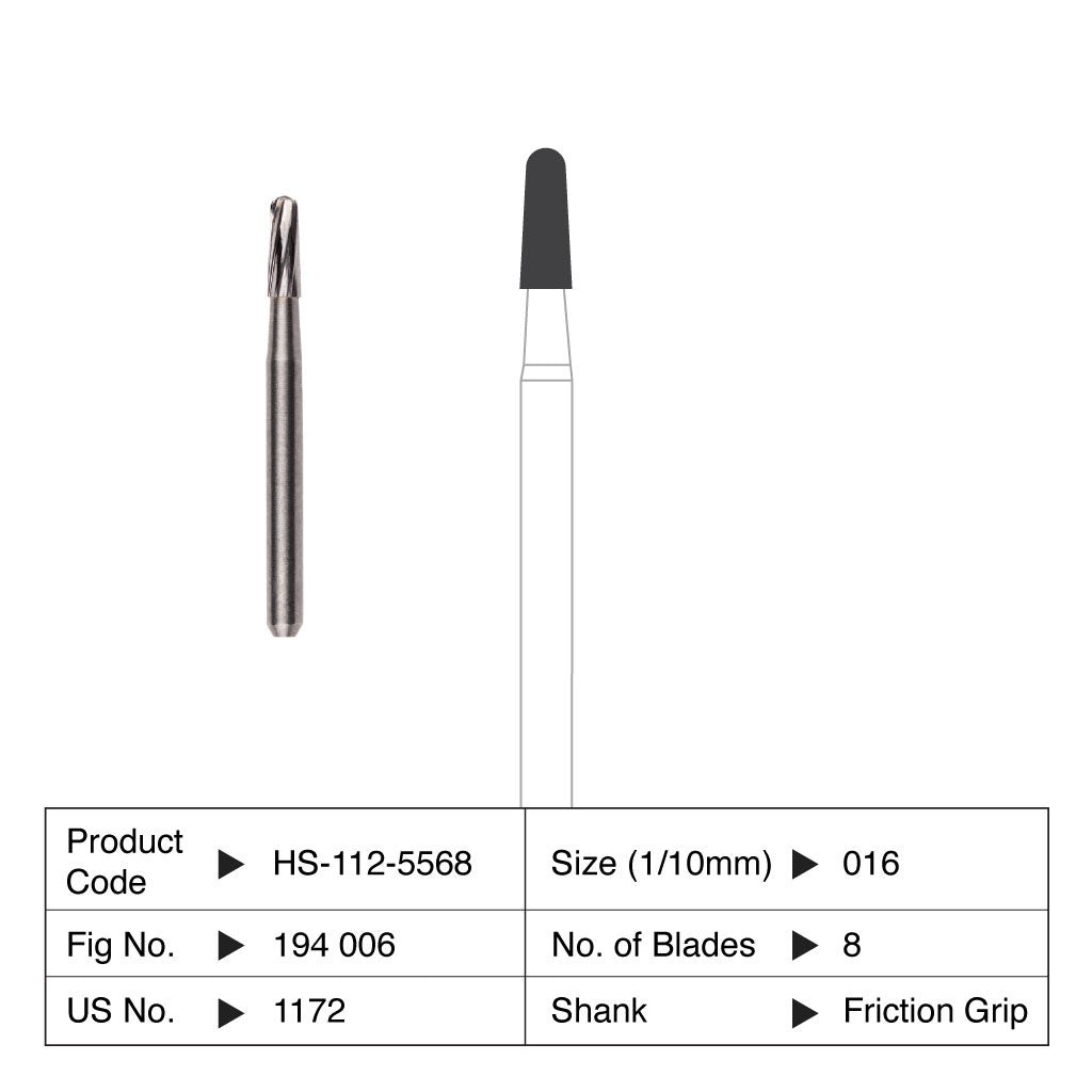 HS Carbide Bur Non-Sterile Orthodontic Friction Grip 1172 5/Pack