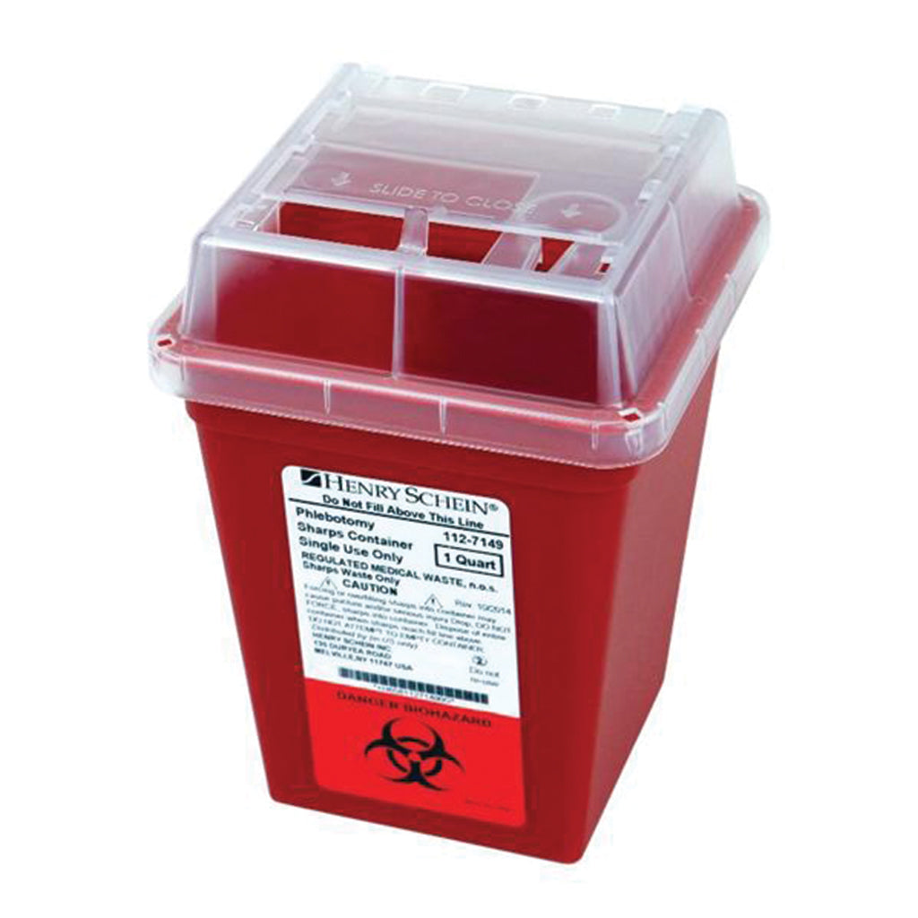 HS Sharps Container 1qt Red 4-1/2x4-1/2x6-3/5" Sliding Lid Polypropylene Ea