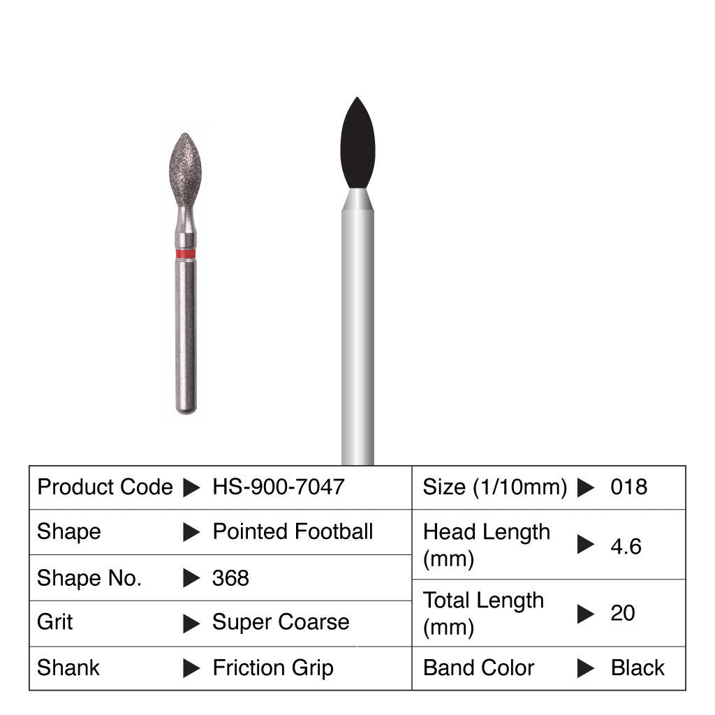 HS Maxima Diamond Bur Friction Grip 5/Pack - Pointed Football, Football -NEW