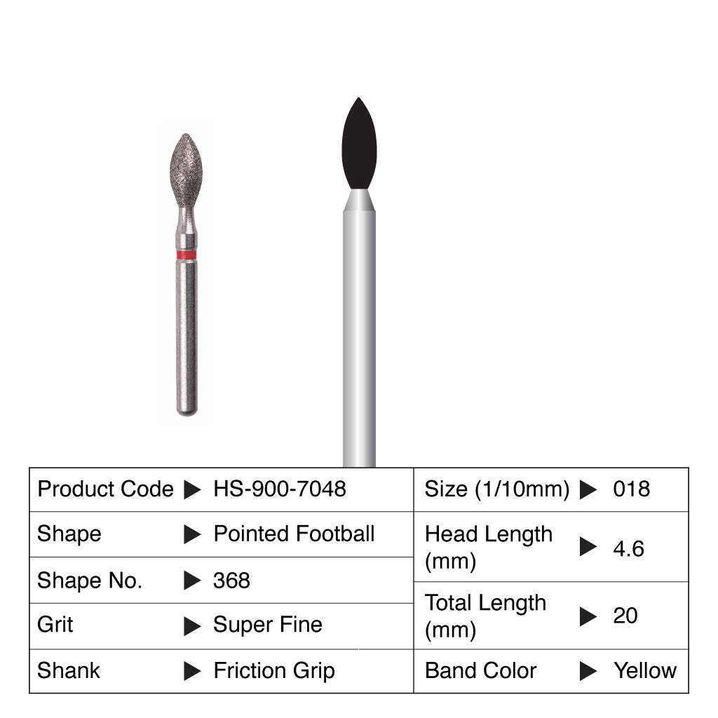 HS Maxima Diamond Bur Friction Grip 5/Pack - Pointed Football, Football -NEW