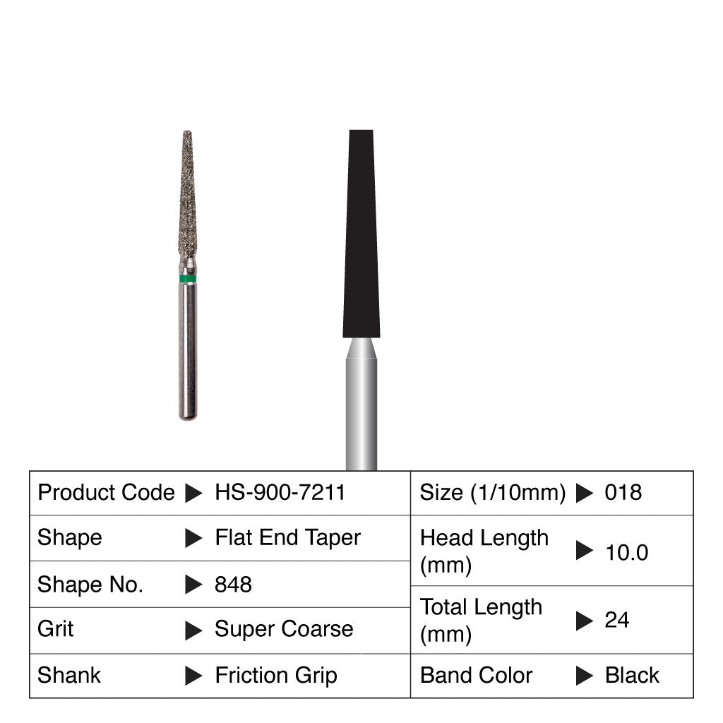 QUALITÉ 848/018SC Dental Diamond Bur – Flat End Shoulder, Super Coarse Grit, 5-Pack