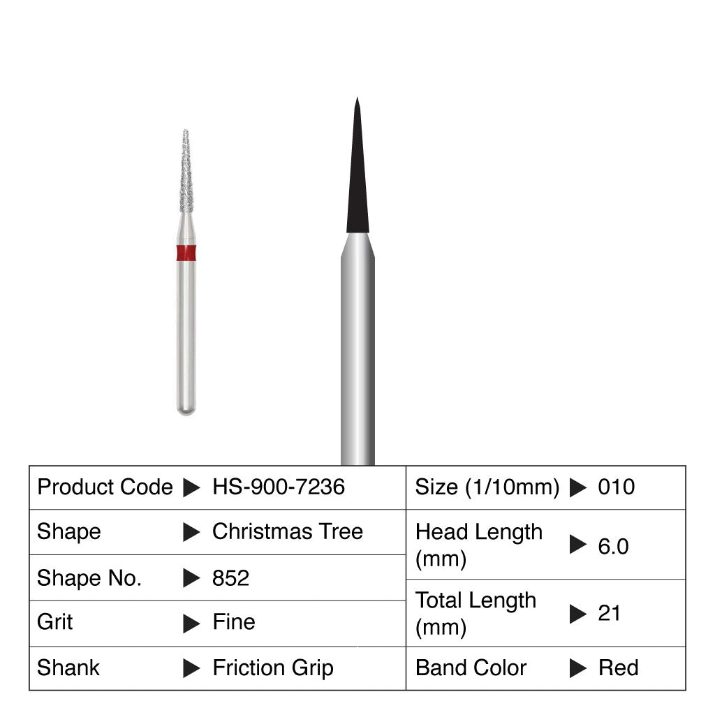 HS Maxima Diamond Bur Christmas Tree Friction Grip Fine 852-010F 5/Pack