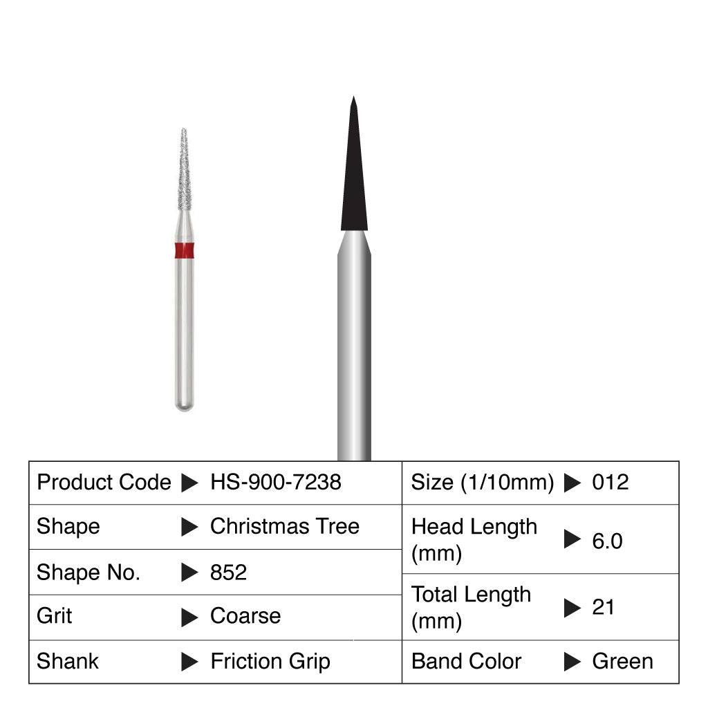 HS Maxima Diamond Bur Christmas Tree Friction Grip Coarse 852-012C 5/Pack