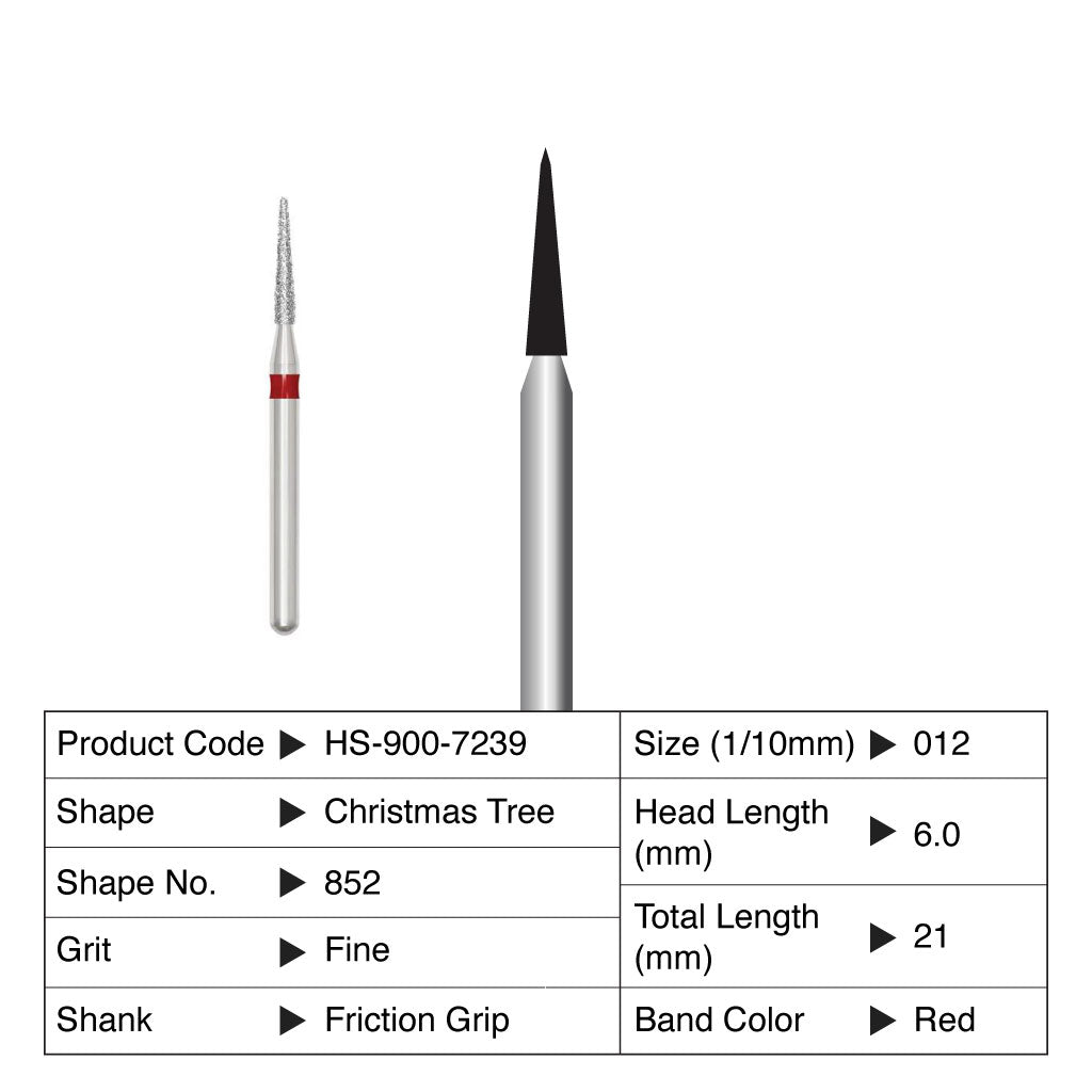 HS Maxima Diamond Bur Christmas Tree Friction Grip Fine 852-012F 5/Pack