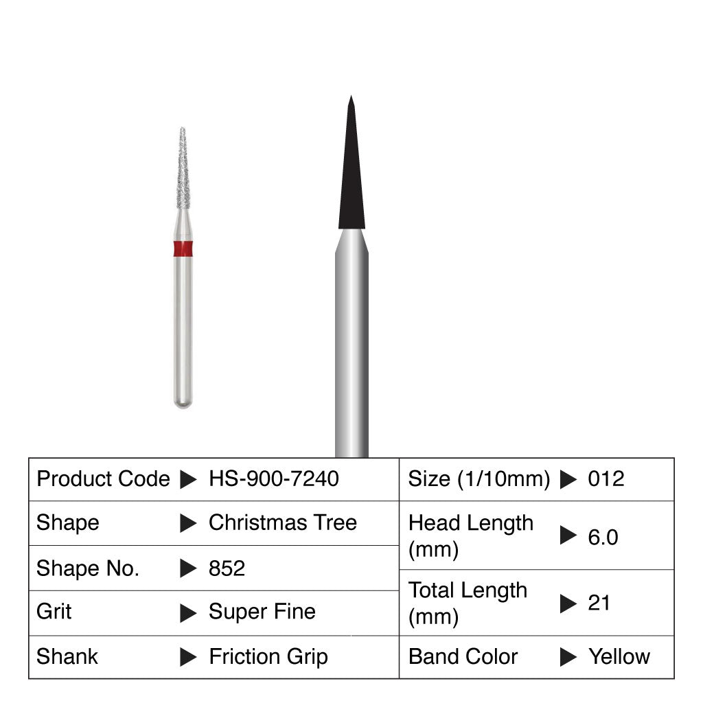 HS Maxima Diamond Bur Christmas Tree Friction Grip Super Fine 852-012SF 5/Pack