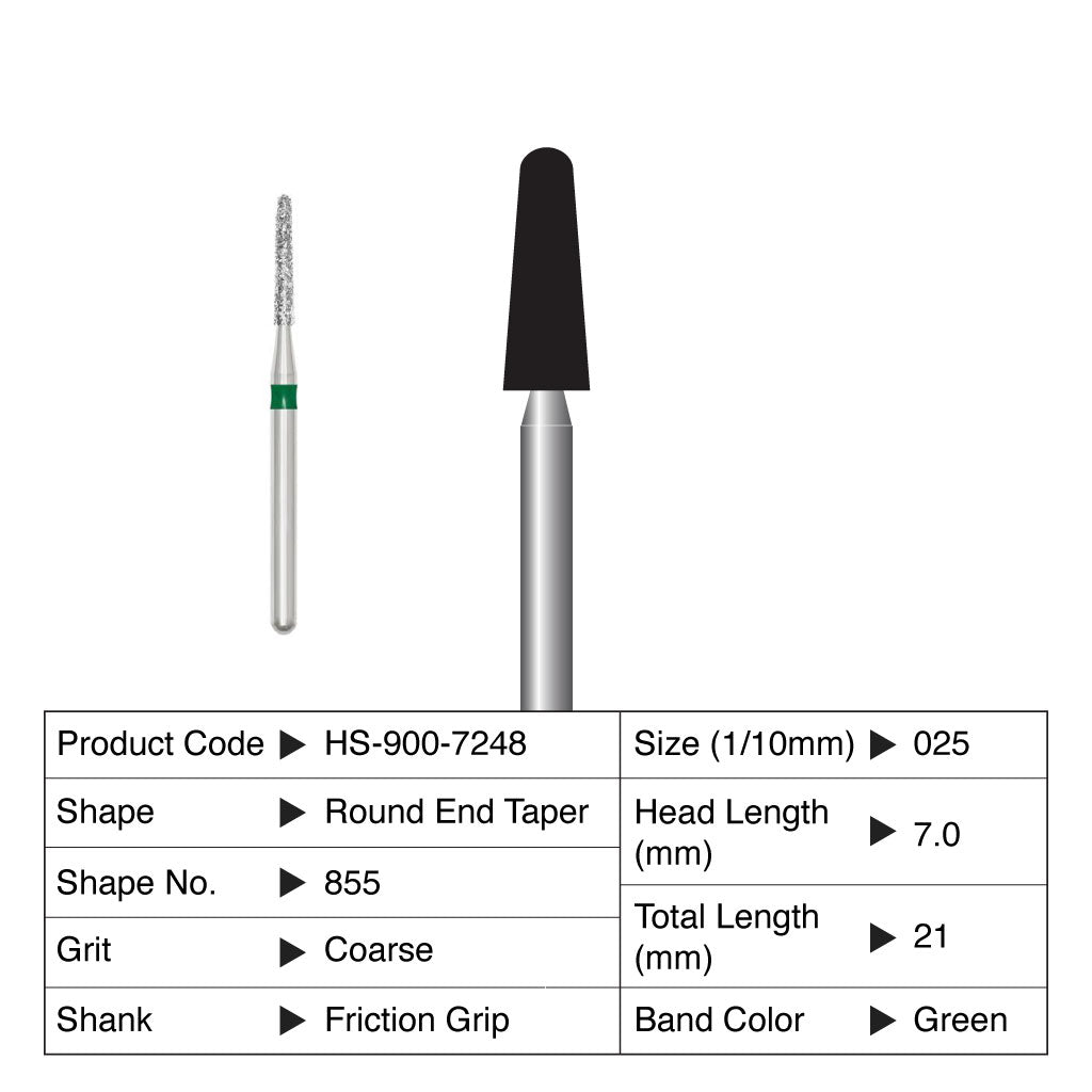 HS Maxima Diamond Bur Round End Taper Friction Grip Coarse 855-025C 5/Pack