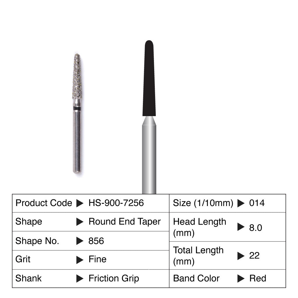 HS Maxima Diamond Bur Round End Taper Friction Grip Fine 856-014F 5/Pack