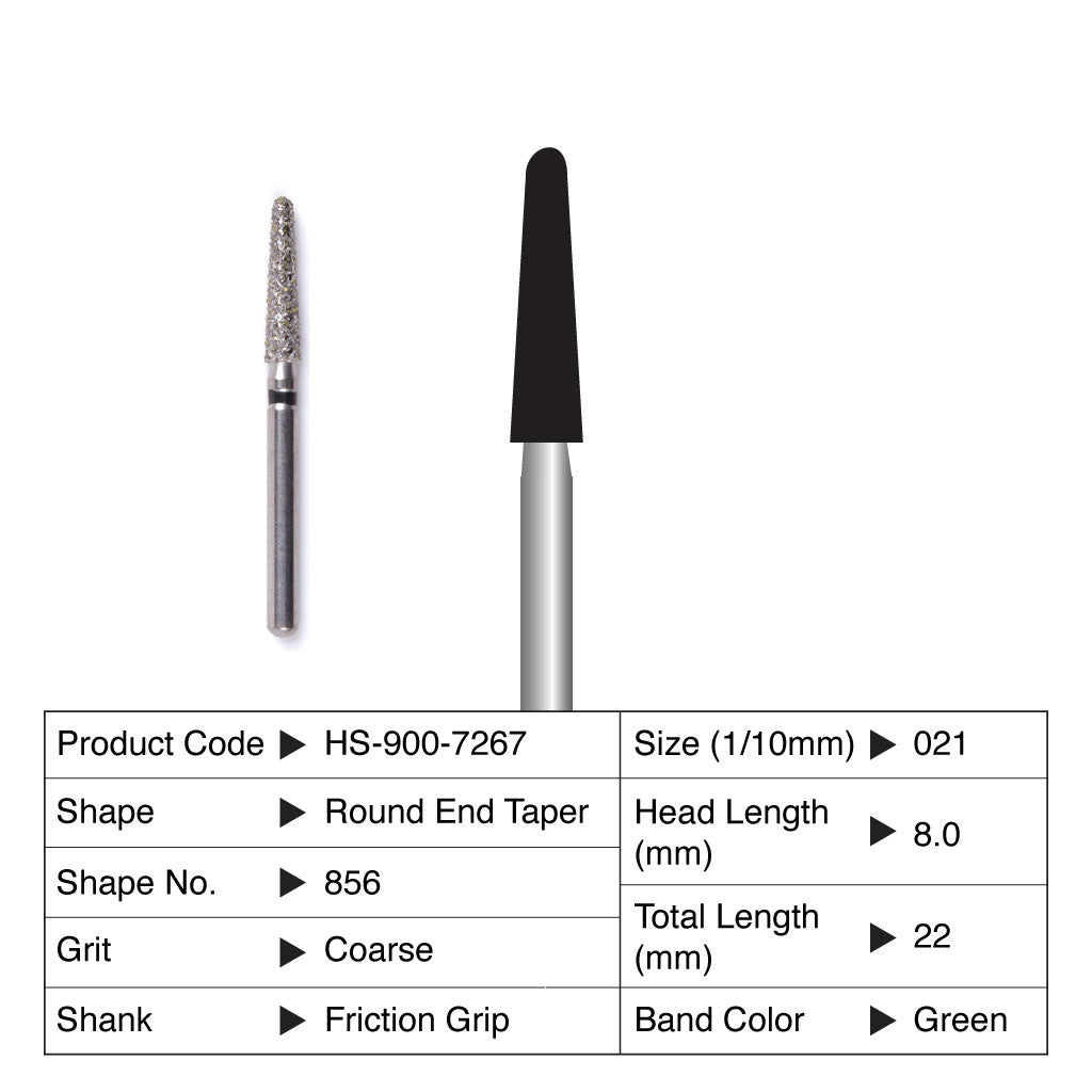HS Maxima Diamond Bur Round End Taper Friction Grip Coarse 856-021C 5/Pack