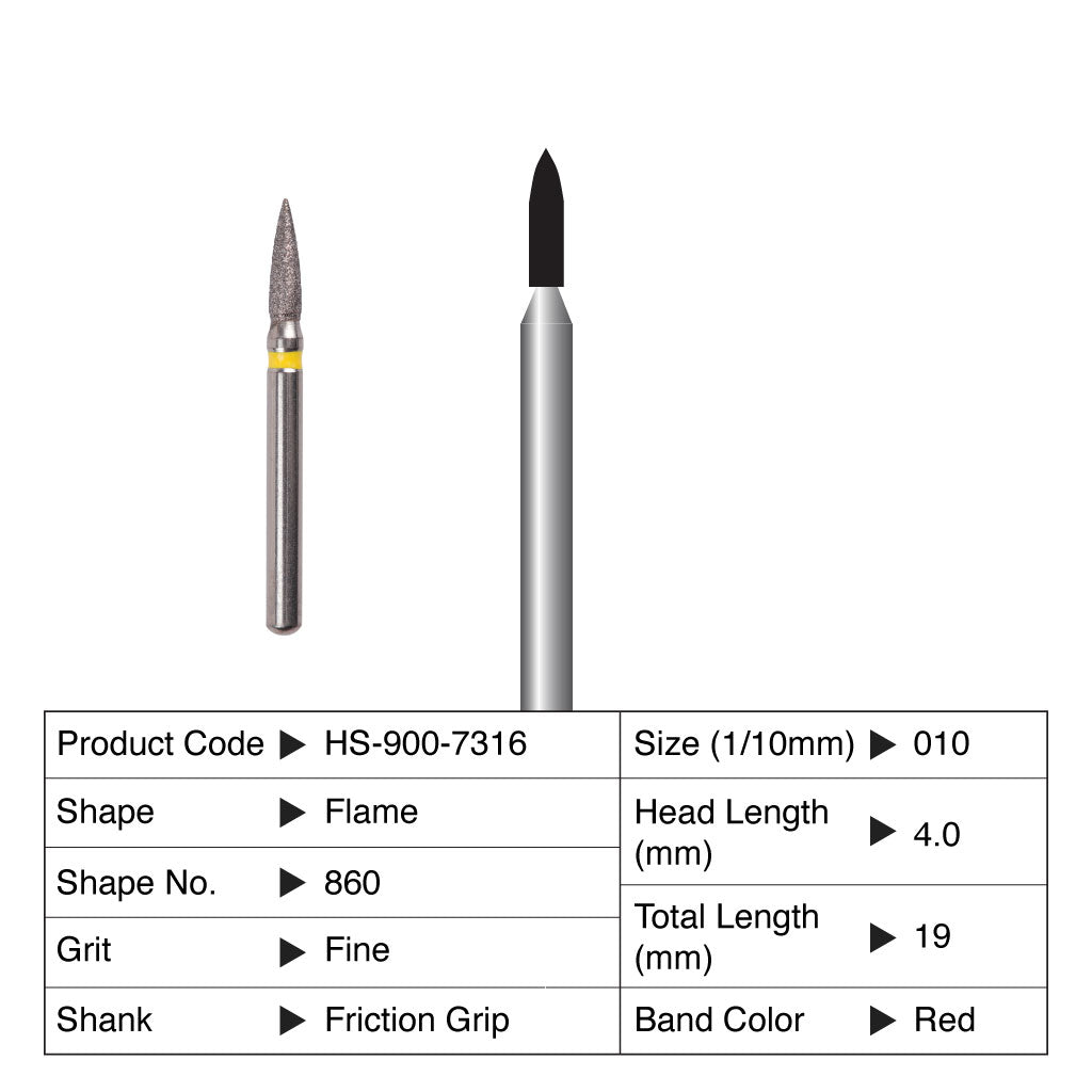 HS Maxima Diamond Bur Flame Friction Grip Fine 860-010F 5/Pack