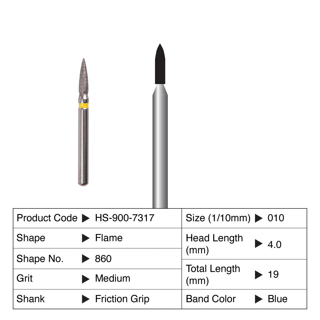 HS Maxima Diamond Bur Flame Friction Grip Medium 860-010M 5/Pack