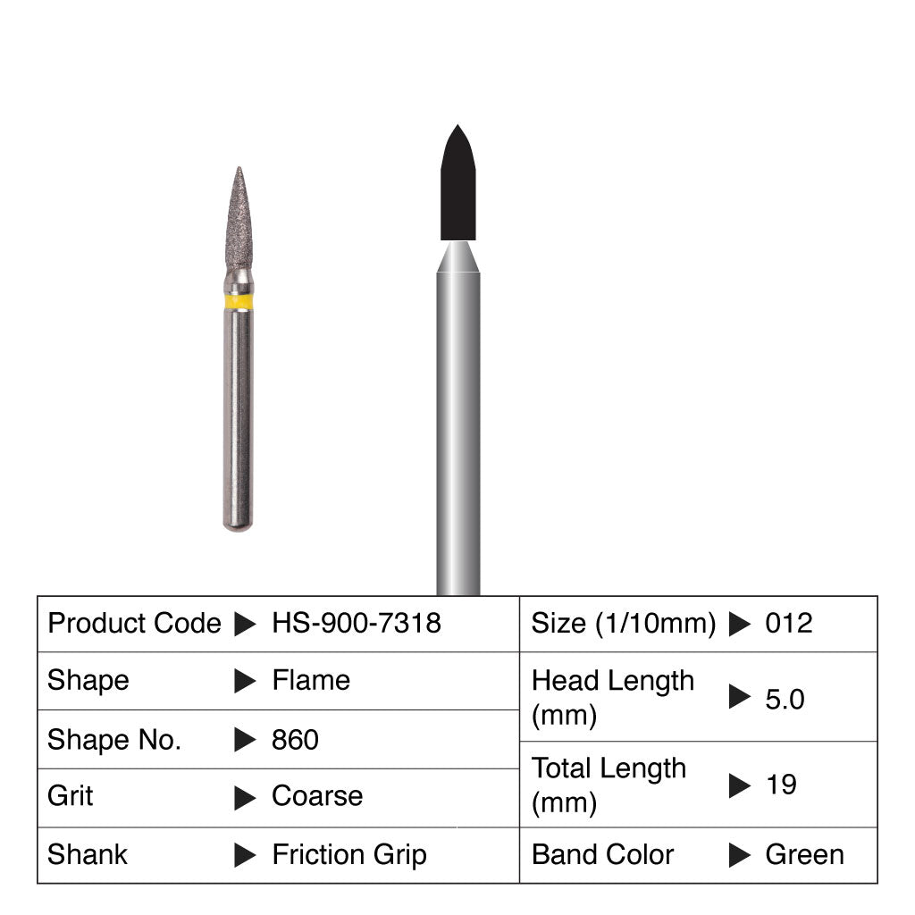 HS Maxima Diamond Bur Flame Friction Grip Coarse 860-012C 5/Pack