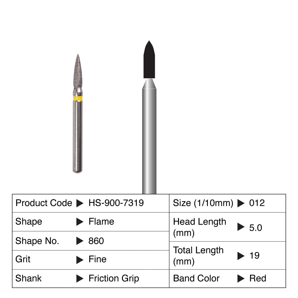 HS Maxima Diamond Bur Flame Friction Grip Fine 860-012F 5/Pack