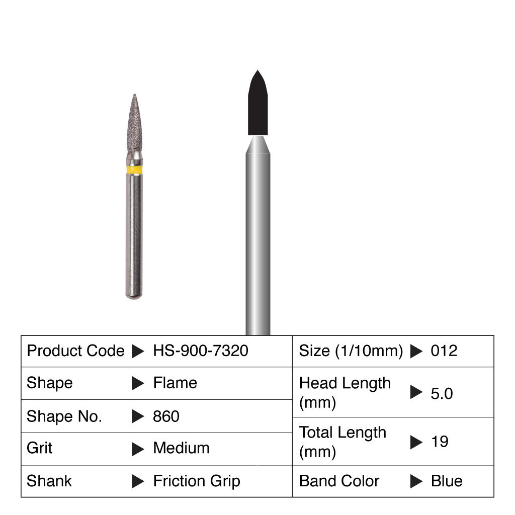 HS Maxima Diamond Bur Flame Friction Grip Medium 860-012M 5/Pack