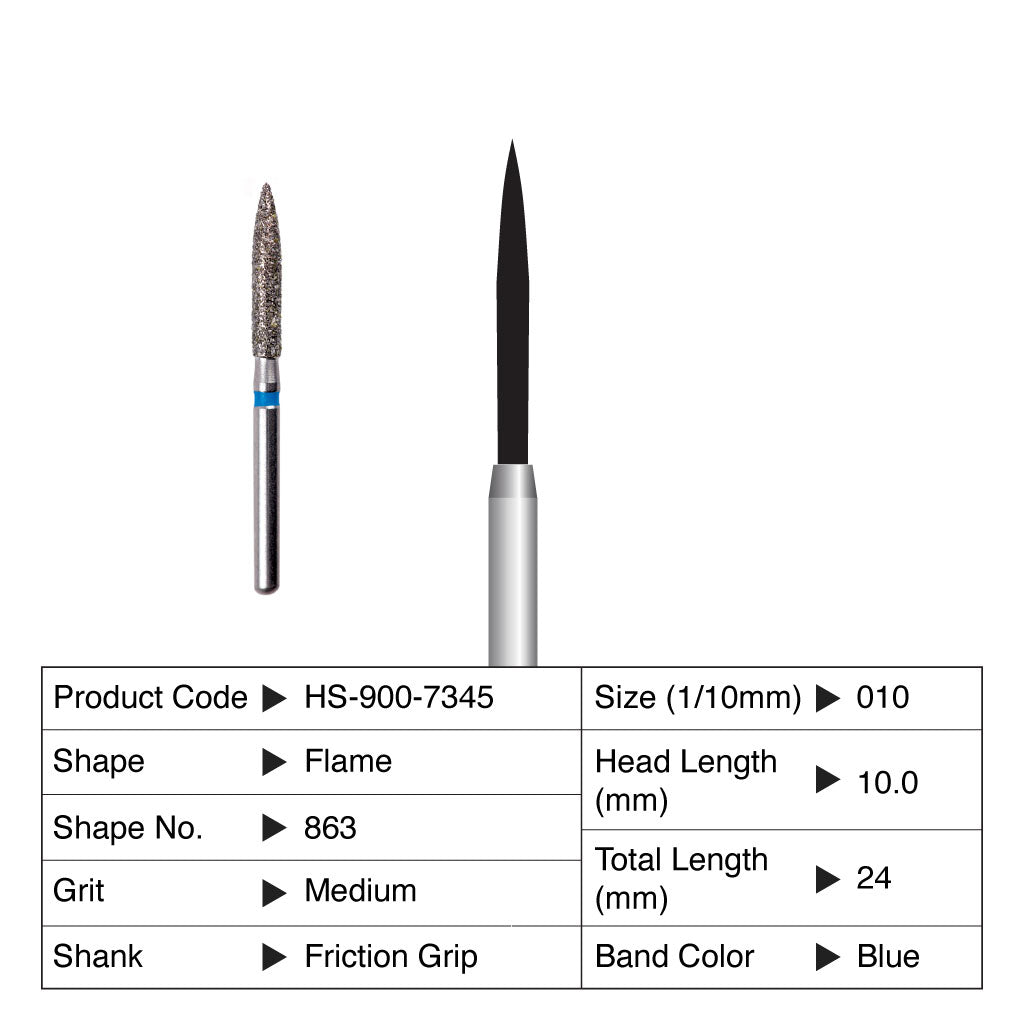 HS Maxima Diamond Bur Flame Friction Grip Medium 863-010M 5/Pack
