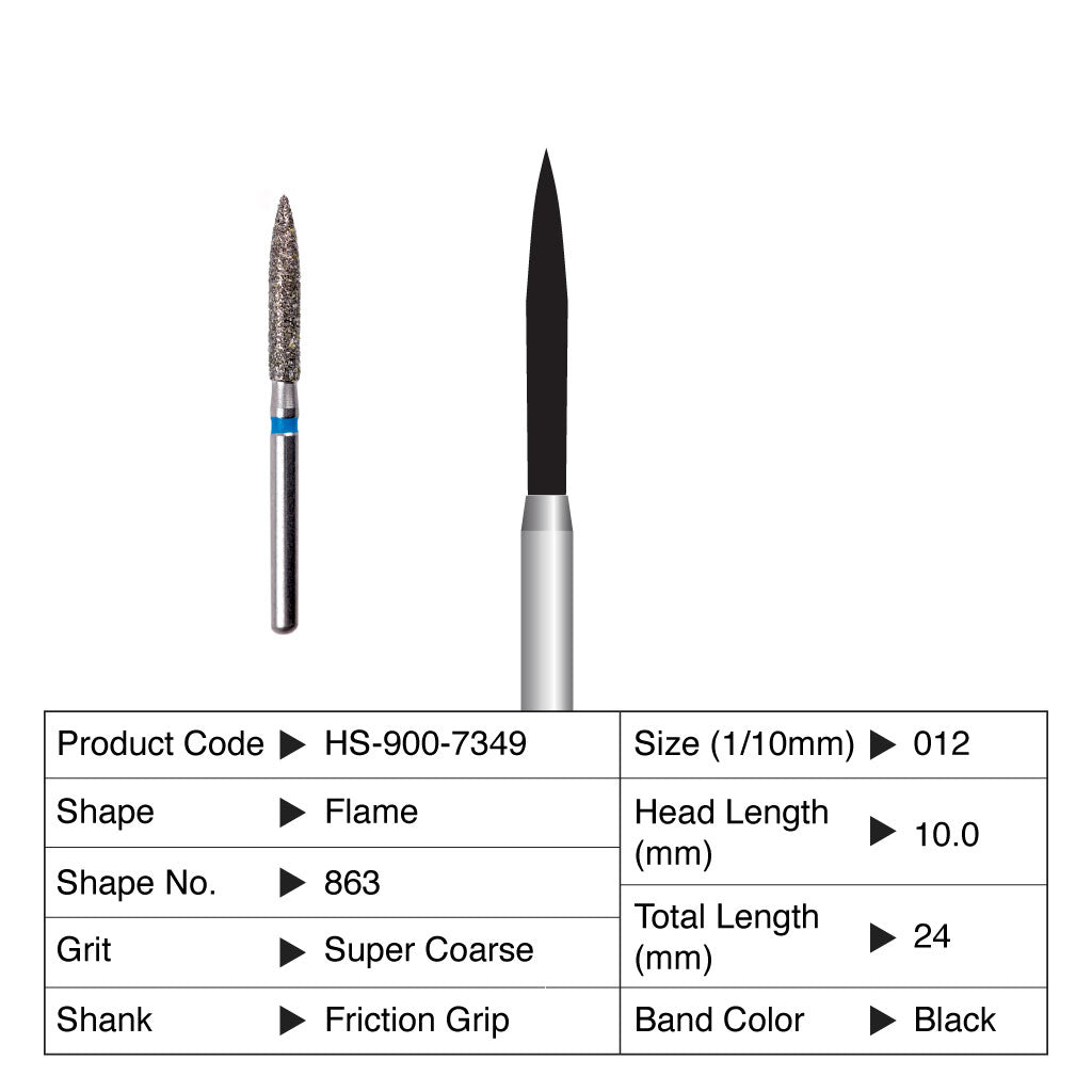 HS Maxima Diamond Bur Flame Friction Grip Super Coarse 863-012SC 5/Pack
