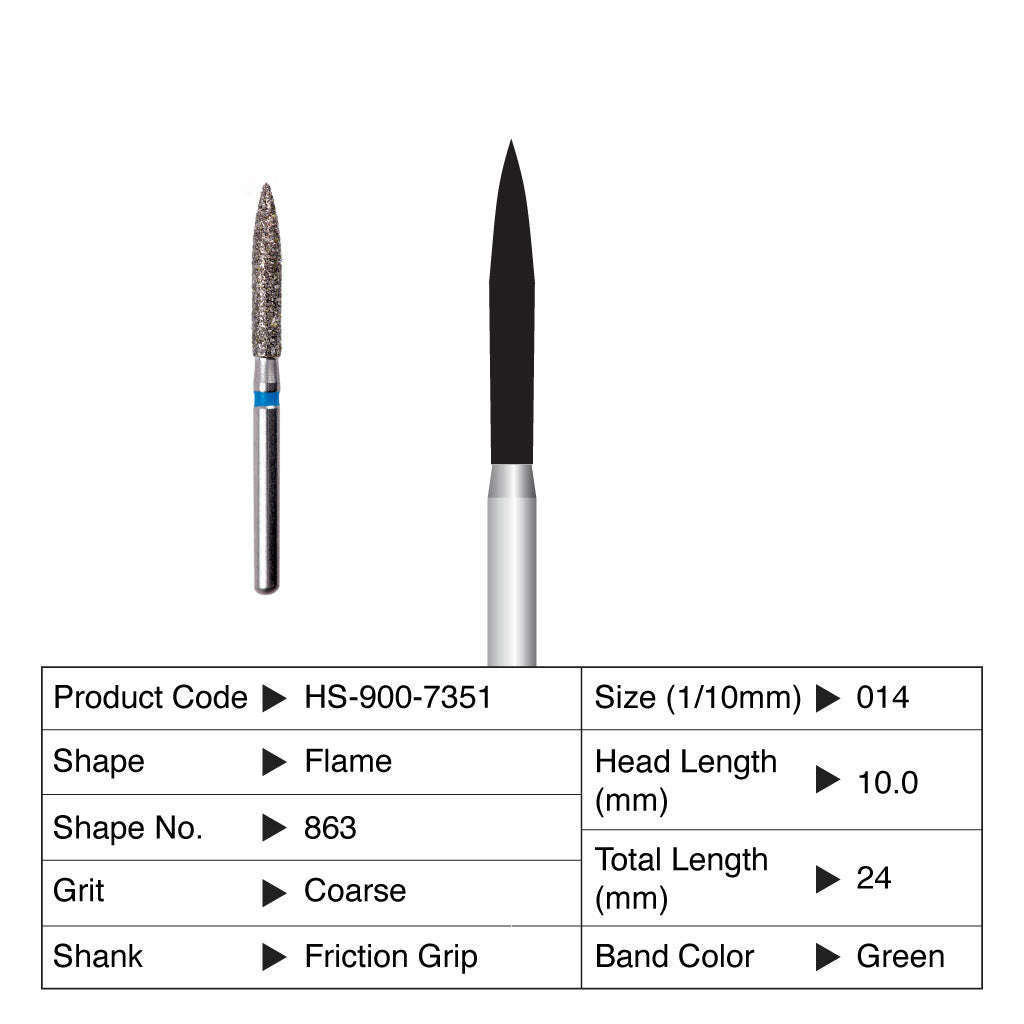HS Maxima Diamond Bur Flame Friction Grip Coarse 863-014C 5/Pack