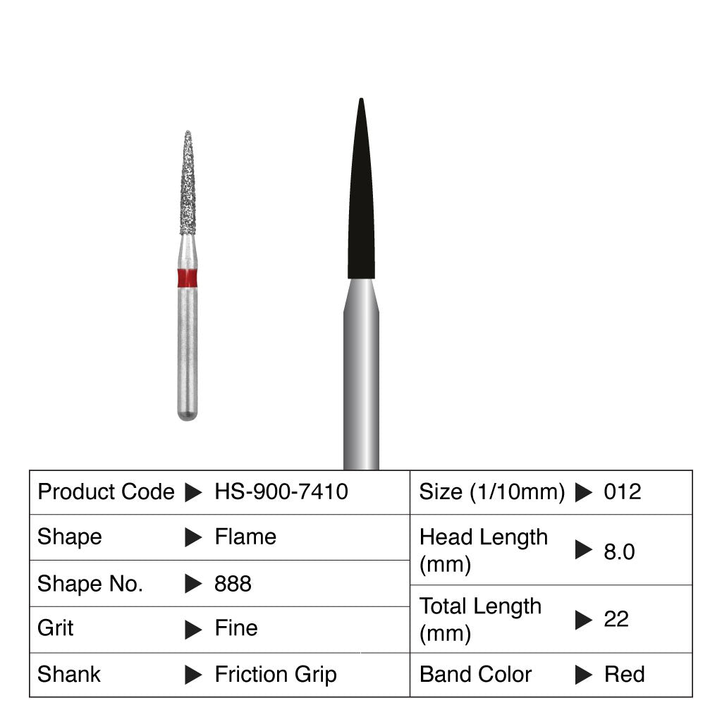 HS Maxima Diamond Bur Flame Friction Grip Fine 888-012F 5/Pack