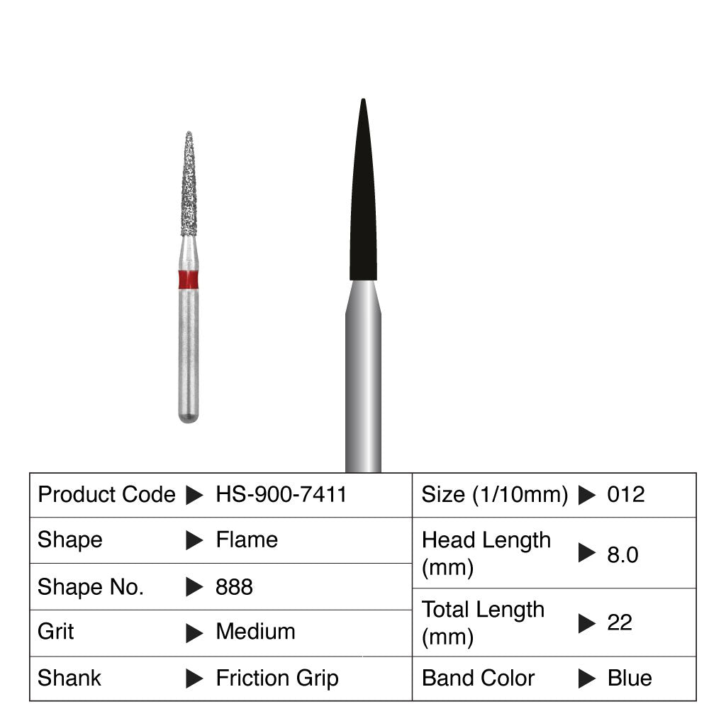 HS Maxima Diamond Bur Flame Friction Grip Medium 888-012M 5/Pack