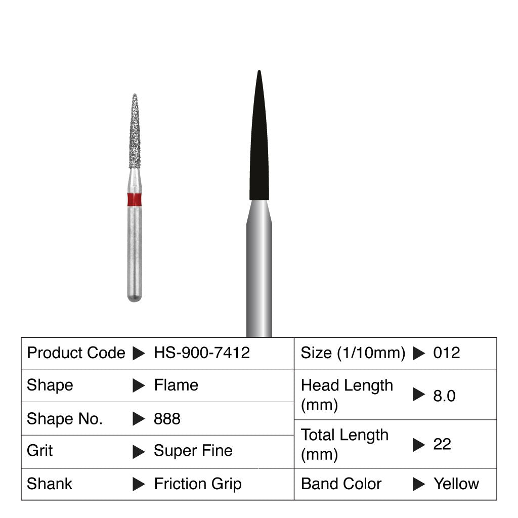 HS Maxima Diamond Bur Flame Friction Grip Super Fine 888-012SF 5/Pack