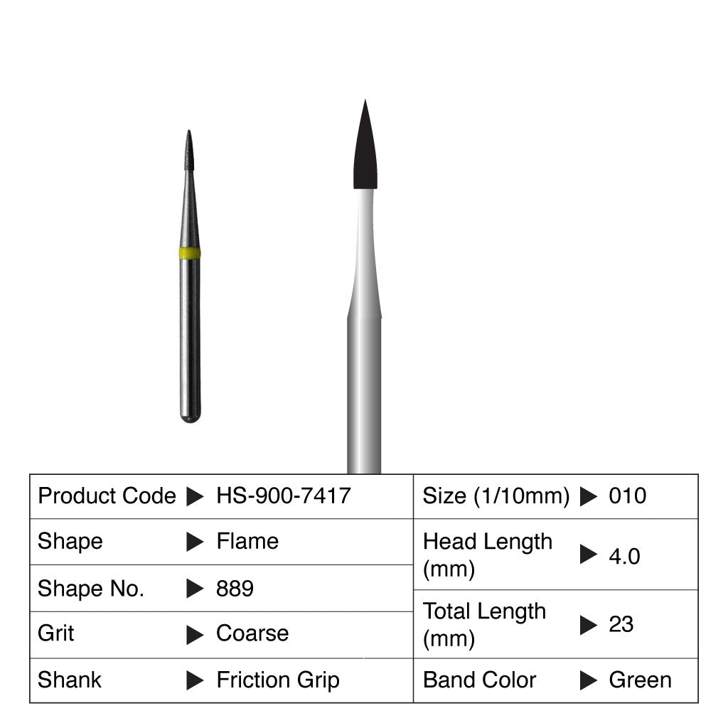 HS Maxima Diamond Bur Flame Friction Grip Coarse 889-010C 5/Pack