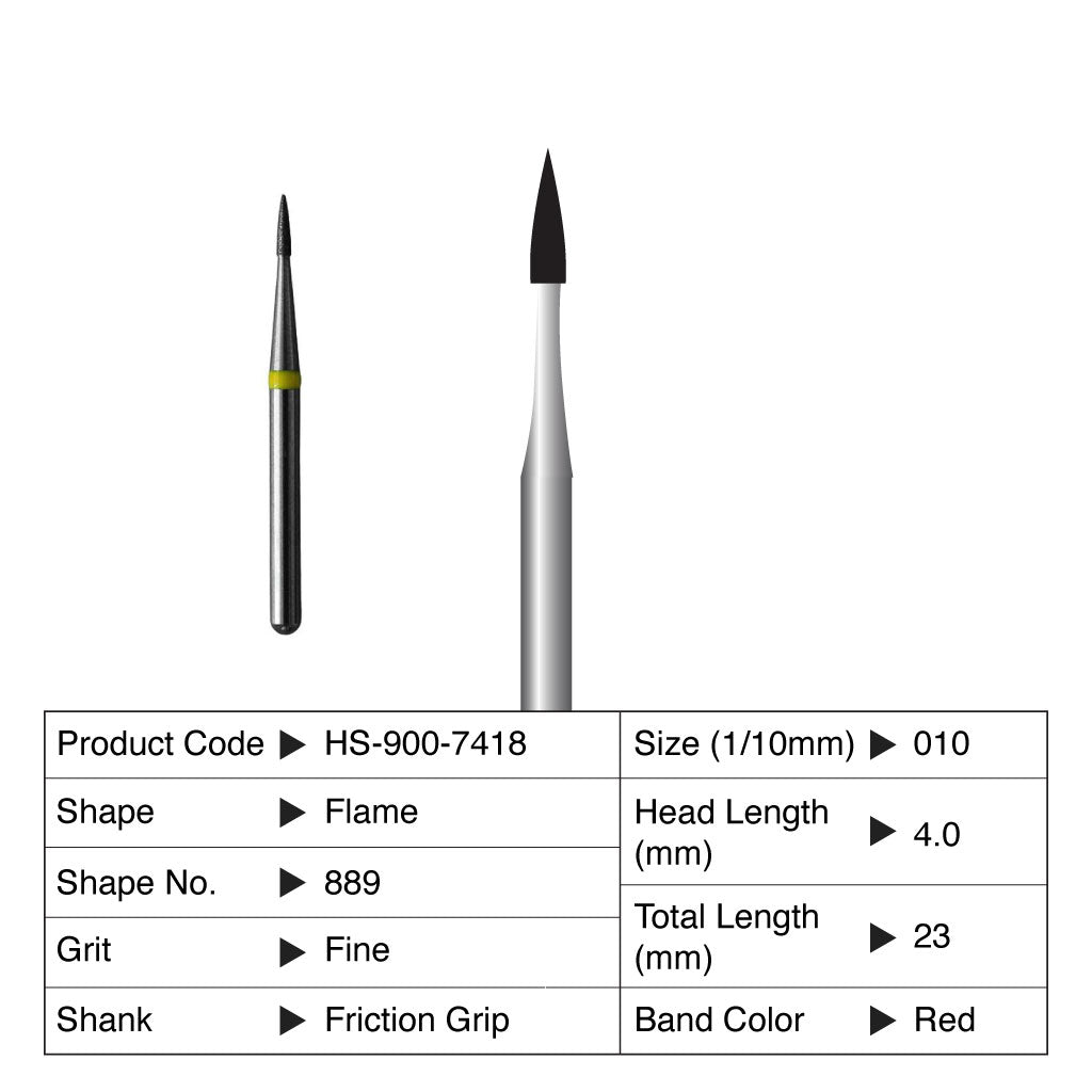 HS-Maxima Diamond Bur Flame Friction Grip Fine 889-010F 5/Pack