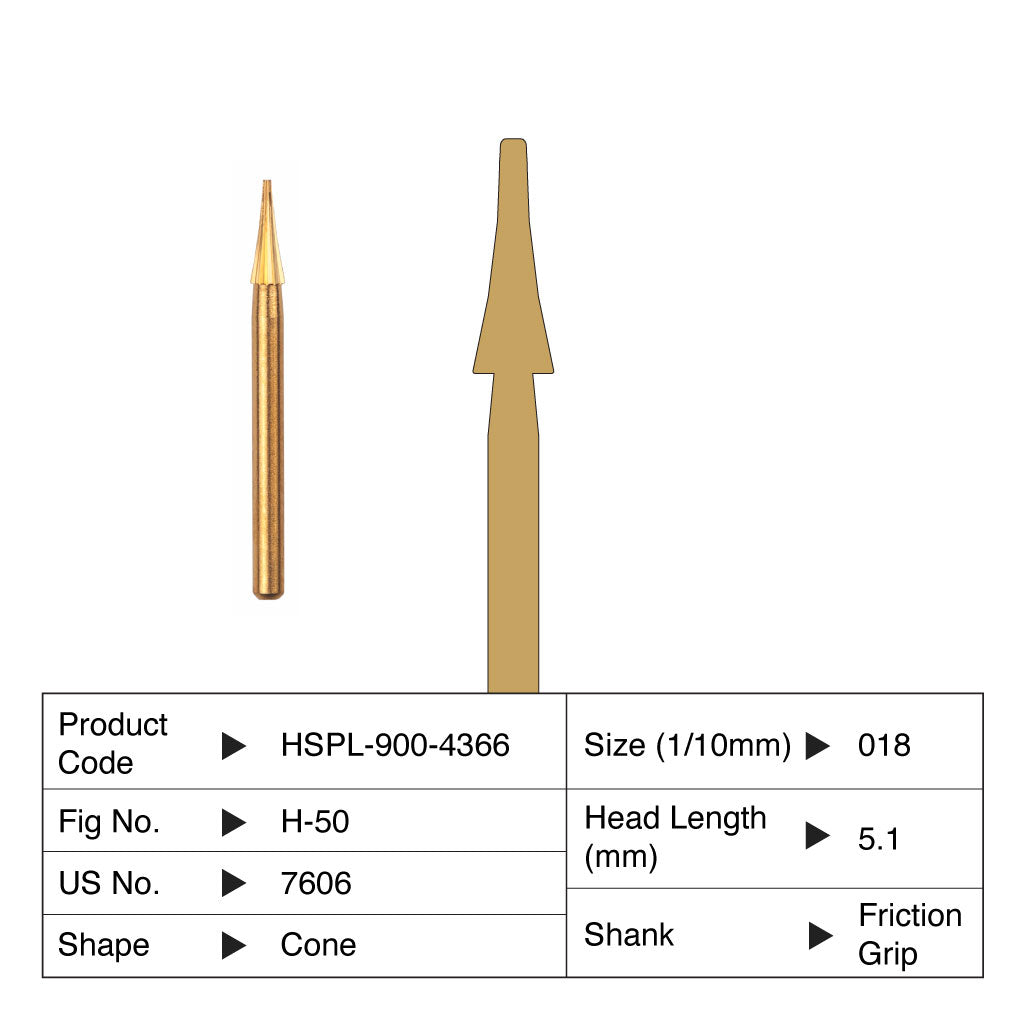 HSPL Carbide Bur Cone Trimming &amp; Finishing Friction Grip 7606 5/Pack