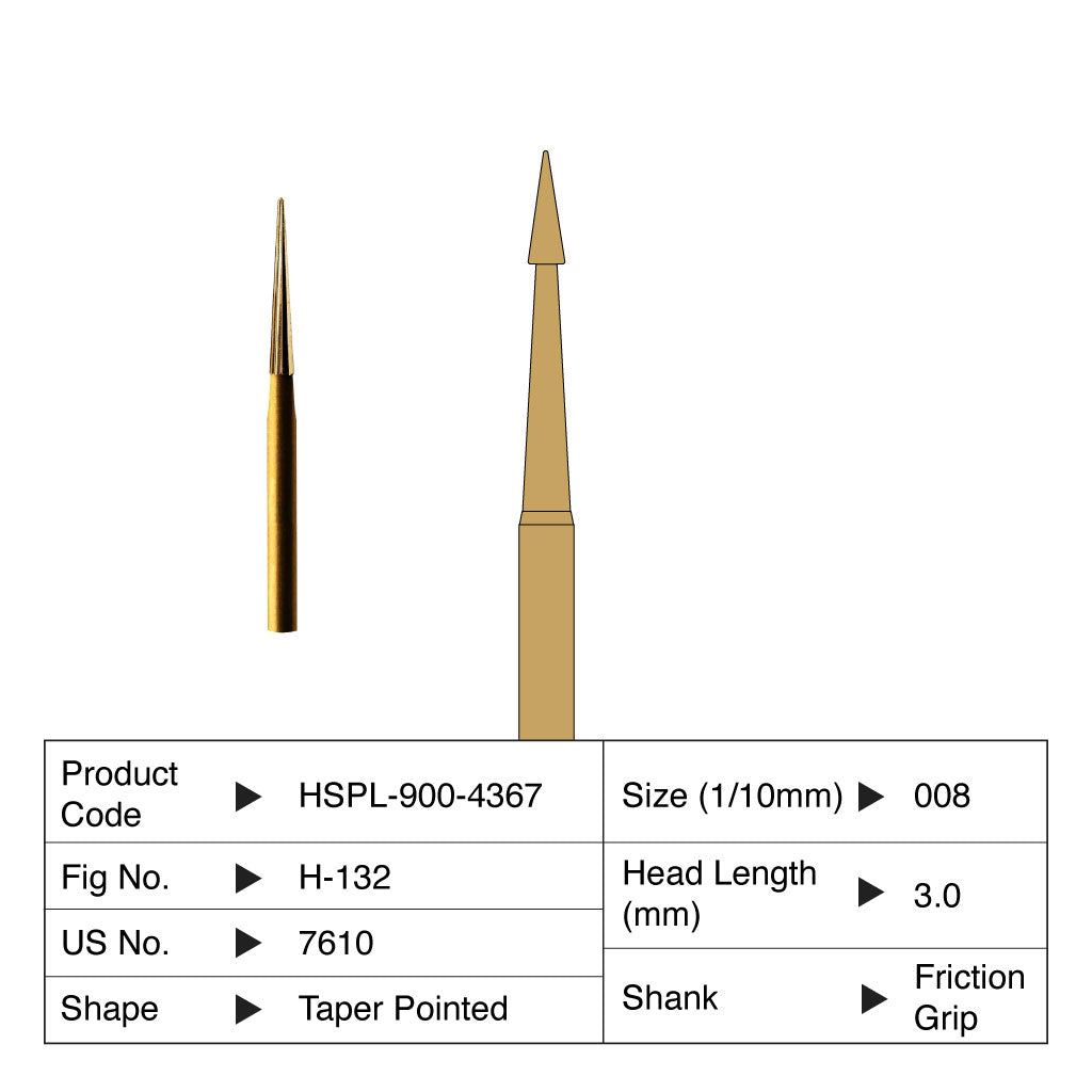HSPL Carbide Bur Taper Pointed Trimming &amp; Finishing Friction Grip 7610 5/Pack