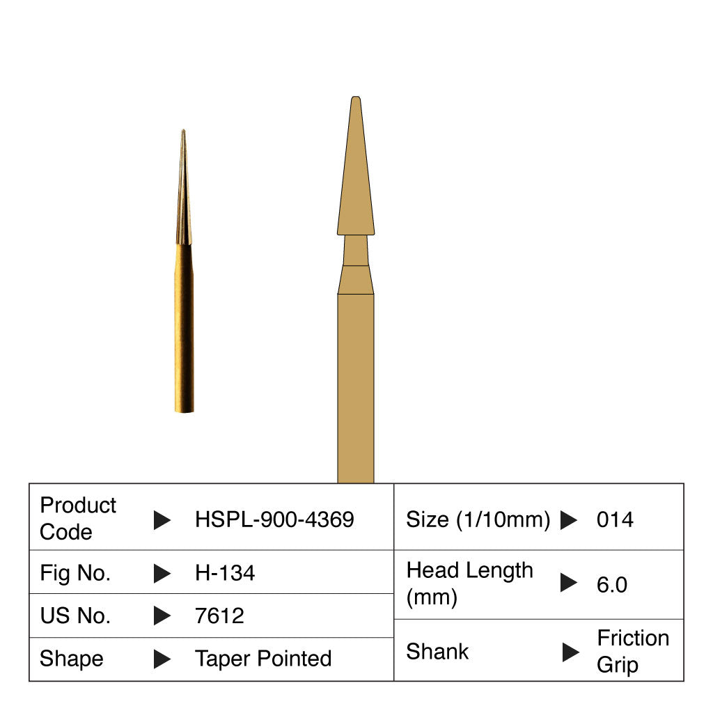 HSPL Carbide Bur Taper Pointed Trimming &amp; Finishing Friction Grip 7612 5/Pack