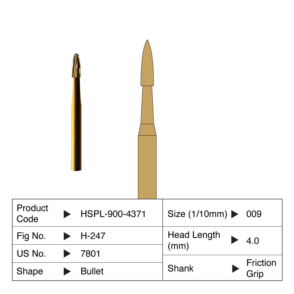 HSPL Carbide Bur Bullet Trimming &amp; Finishing Friction Grip 7801 5/Pack