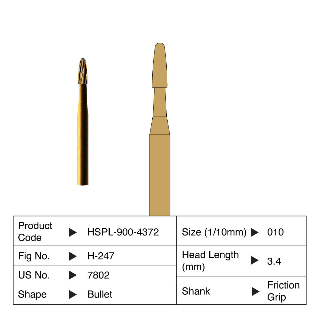 HSPL Carbide Bur Bullet Trimming &amp; Finishing Friction Grip 7802 5/Pack