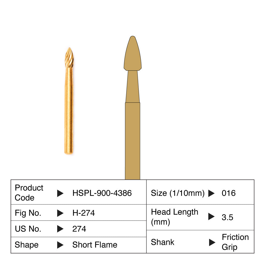 HSPL Carbide Bur Short Flame Trimming &amp; Finishing Friction Grip 274 5/Pack
