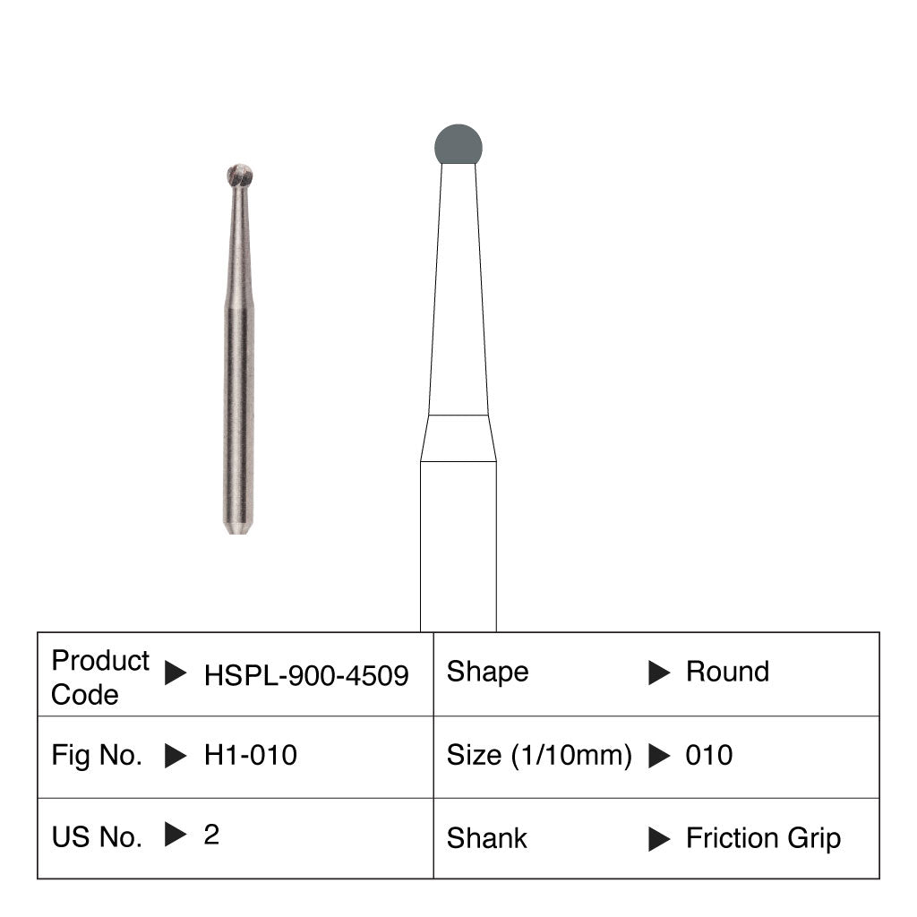 HSPL Maxima Carbide Bur Round Operative Friction Grip 2 10/Pack