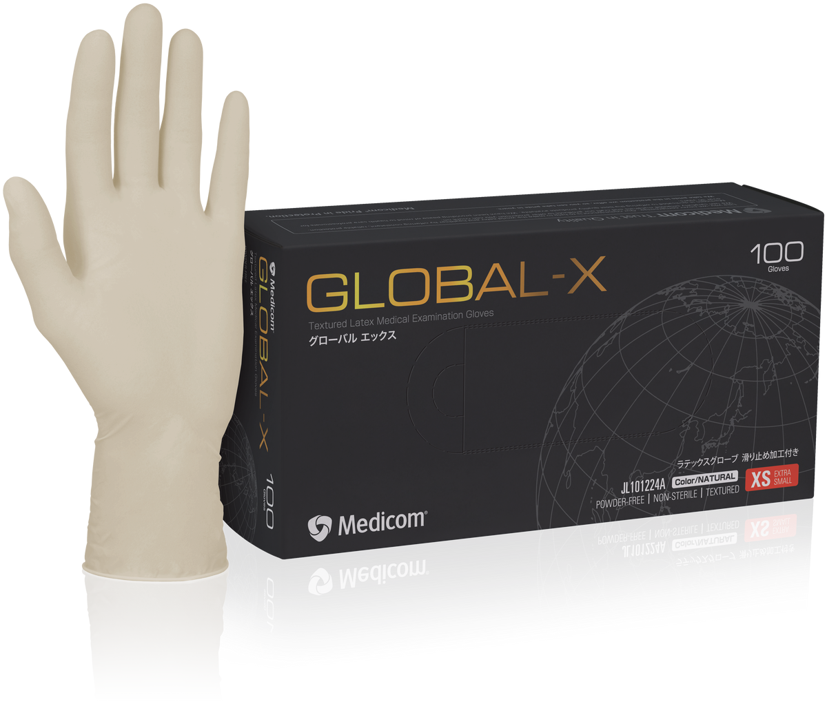 [ORALWK] Medicom GLOBAL-X Latex Medical Examination GLOVES–XS 100/Box