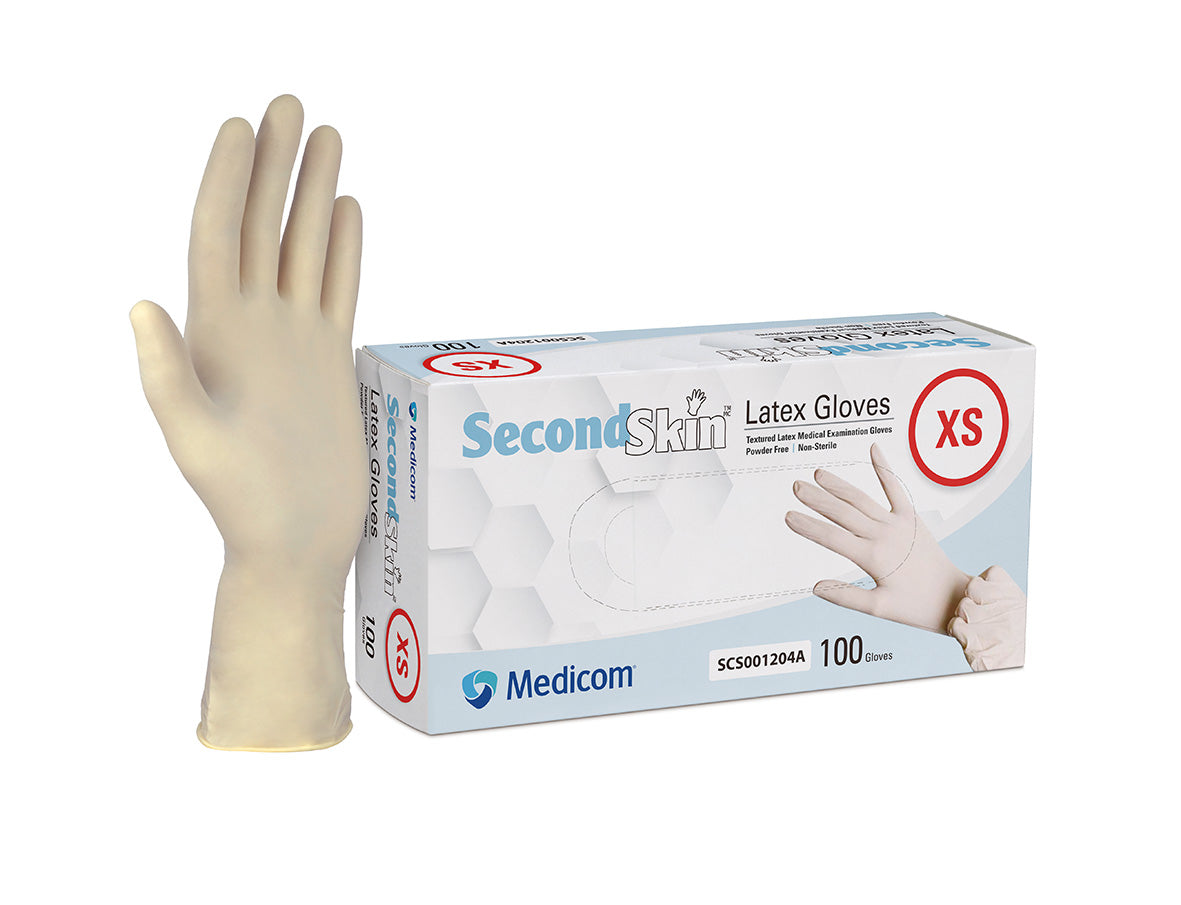 Medicom Second Skin Latex Gloves Powderfree XS 100/Box