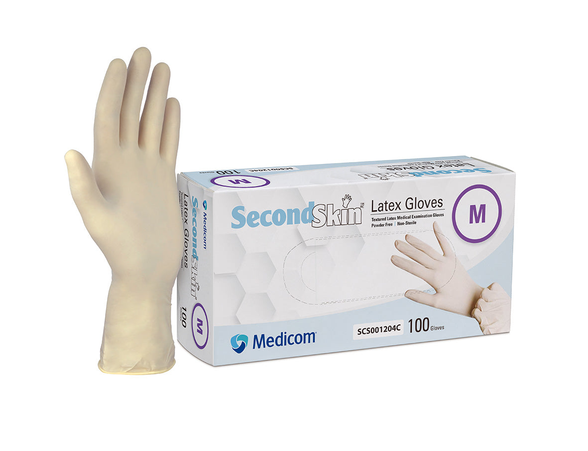 Medicom Second Skin Latex Gloves Powderfree M 100/Box - HSHK