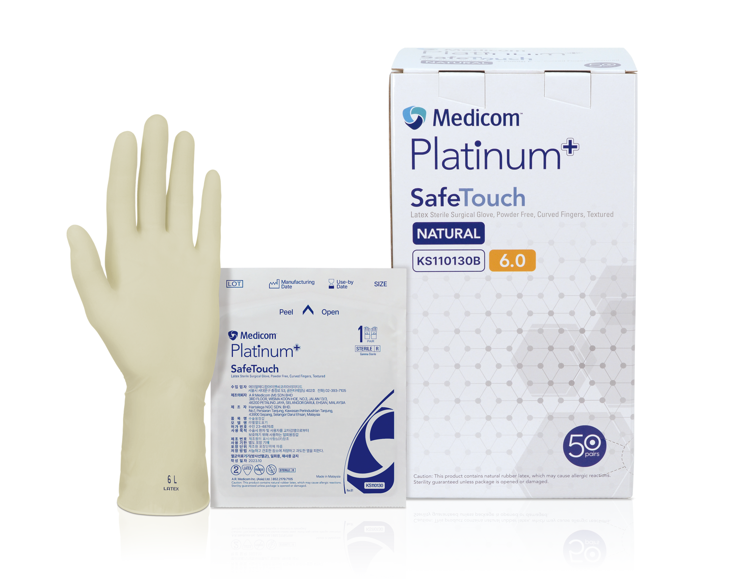 Medicom SafeTouch Platinum+ Latex Sterile Surgical Gloves,SIZE 6, Power-free 50 pairs/box