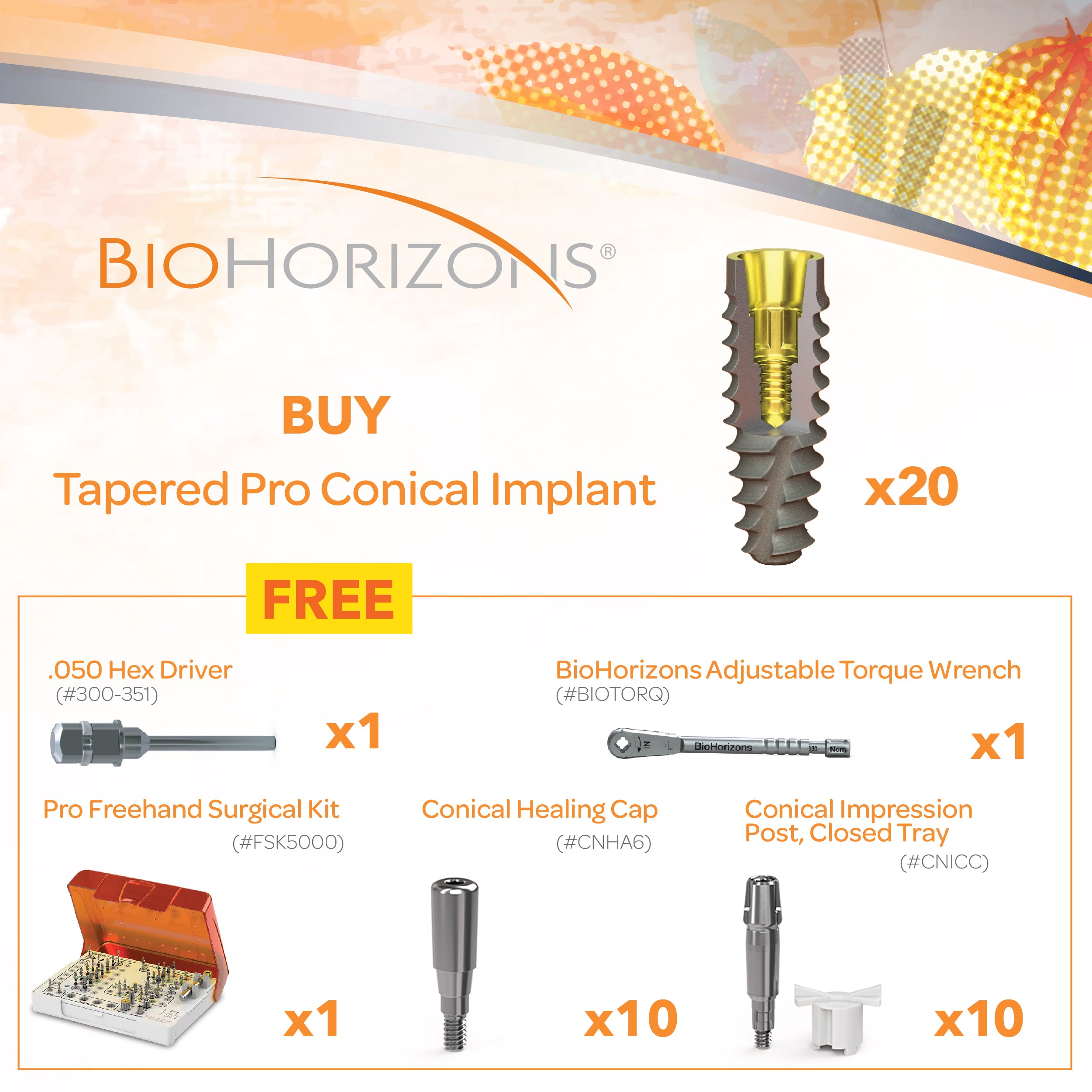 Biohorizons Tapered Pro Conical Implant 20pcs Bundle (SURGICAL MAILER