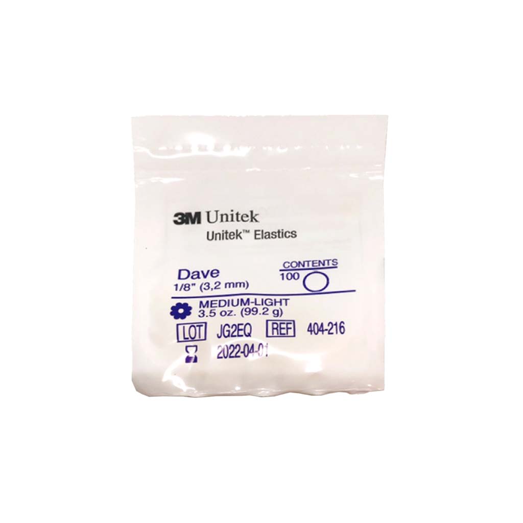 3M Unitek Latex Intraoral Elastics-Dave, 1/8&quot;, 3.5oz Medium-Light, 30x100Pcs/Pack