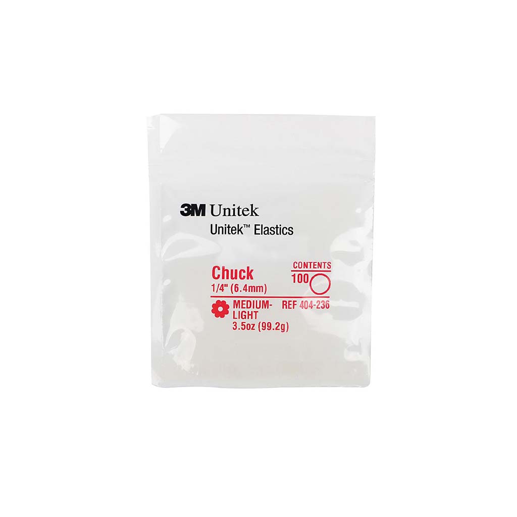 3M Unitek Latex Intraoral Elastics-Chuck, 1/4&quot;, 3.5oz Medium-Light, 30x100Pcs/Pack