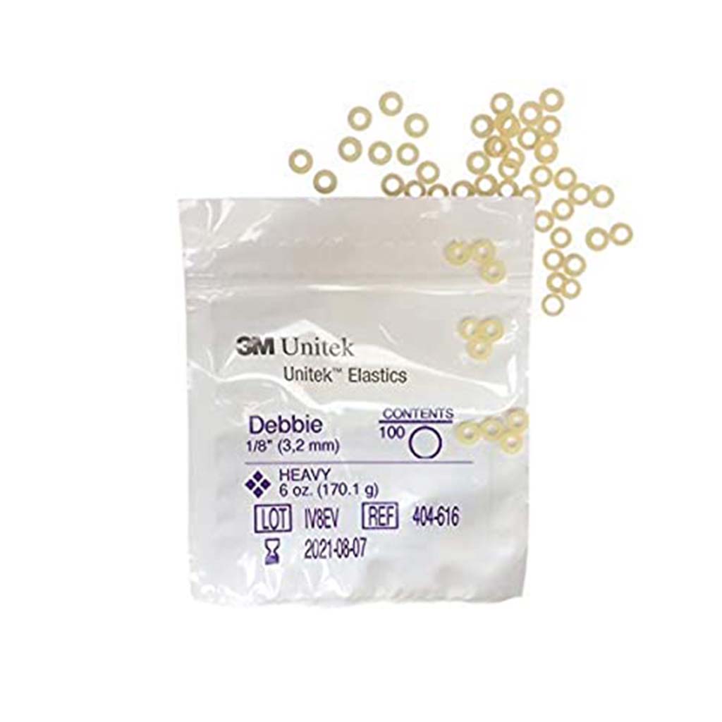 3M Unitek Latex Intraoral Elastics-Debbie, 1/8&quot;, 6oz Heavy, 30x100Pcs/Pack