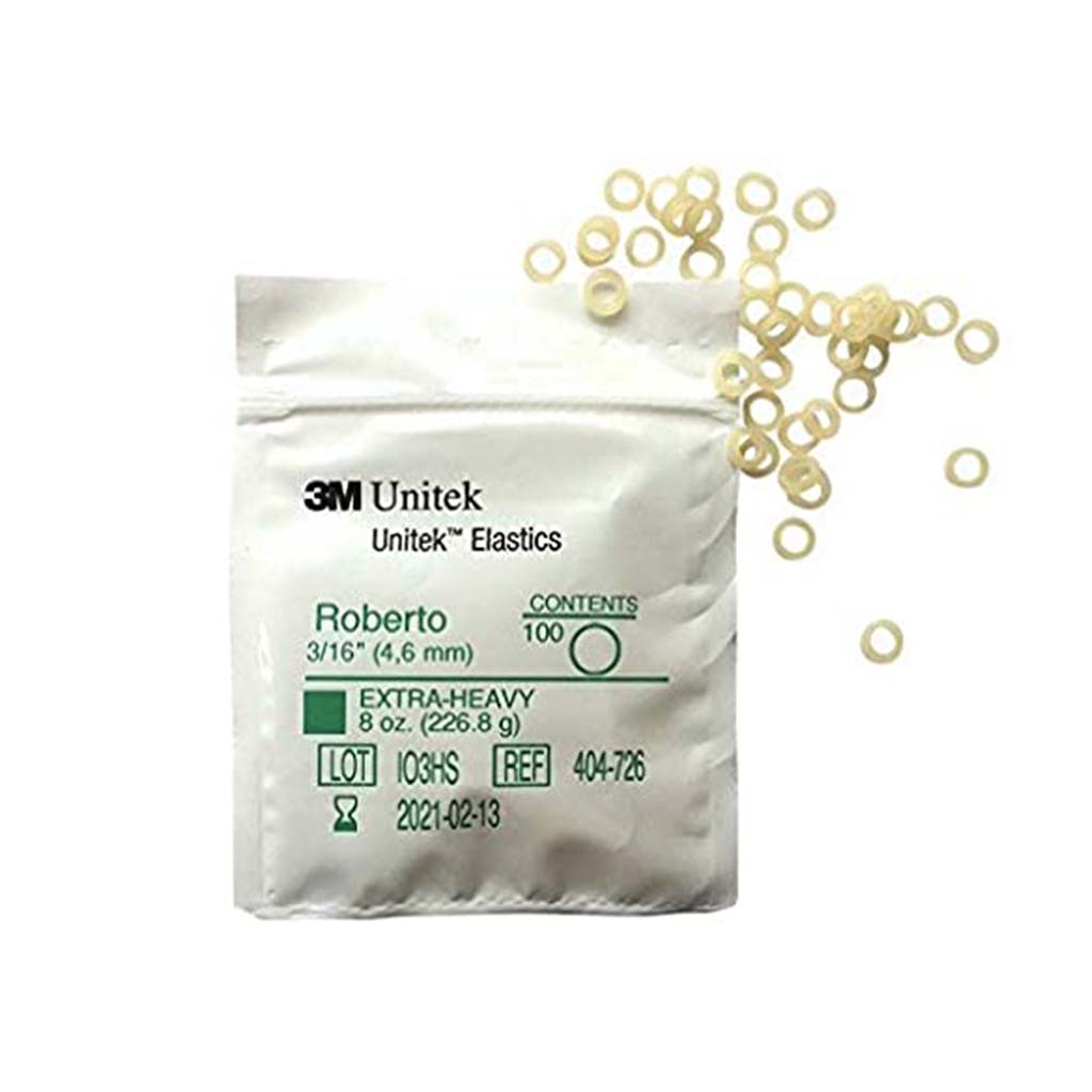 3M Unitek Latex Intraoral Elastics-Roberto, 3/16&quot;, 8oz Extra-Heavy, 30x100Pcs/Pack