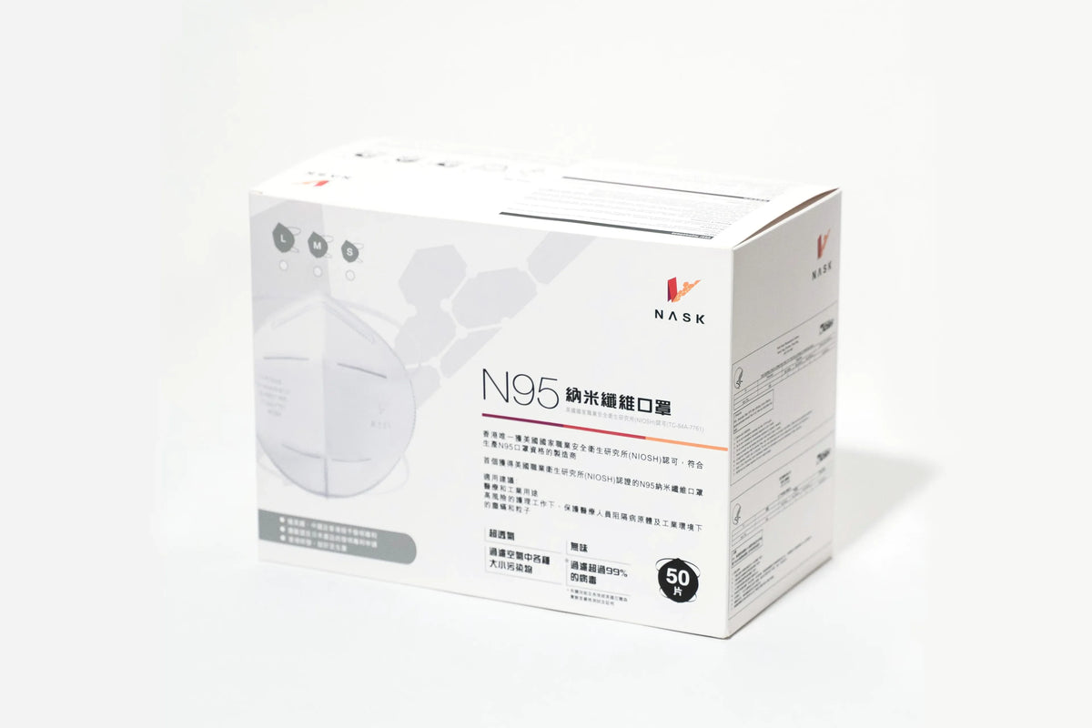 NASK Nanofiber Smart Mask Bactericidal Premier Edition (NIOSH Approved N95 Mask) Adult (L) 50/Pack