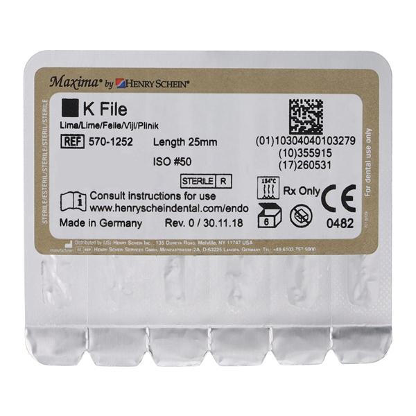 Maxima K-File Size 50 25 mm Yellow Sterile 6/Pk