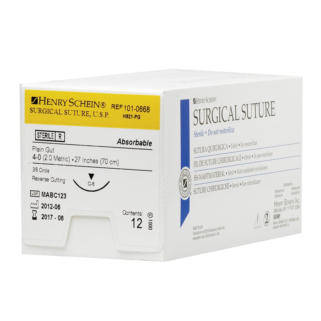 HS Suture 4-0 Plain Gut C-6 Beige 27&quot; Monofilament 12/Box