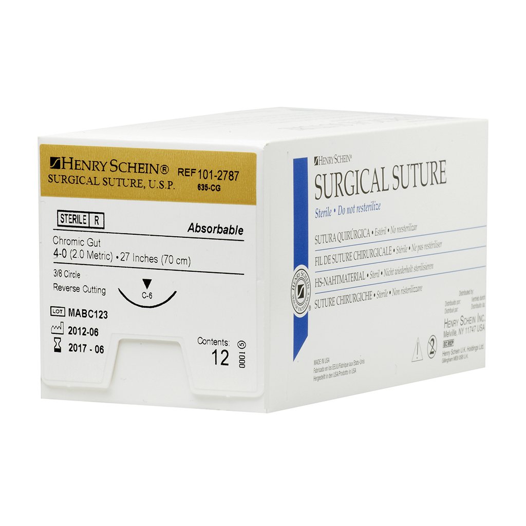 HS Suture 4-0 Chromic Gut C-6 Undyed Beige 27&quot; Monofilament 12/Box