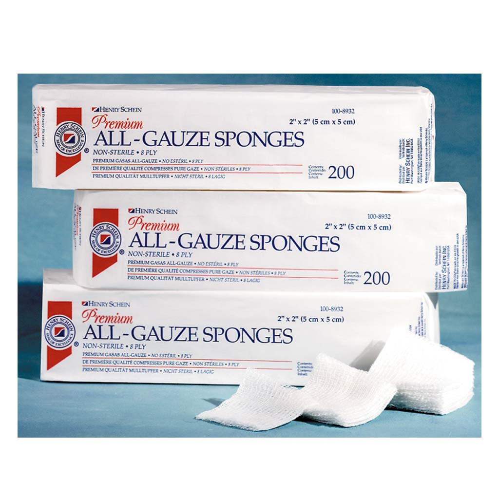 HS Premium Sponge Cotton/Woven 4 x 4&quot; 8 Ply Non-Sterile 200/Pack