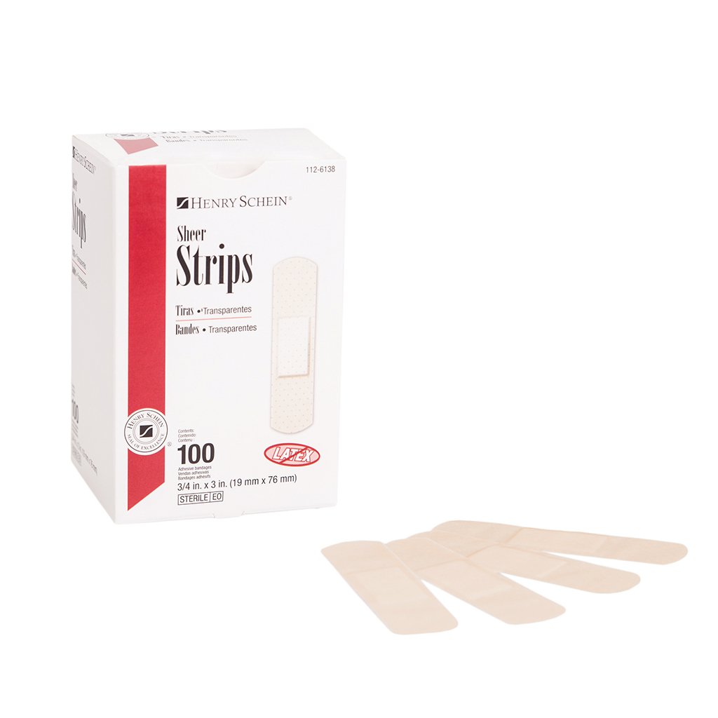 HS Bandage Strips Plastic 3/4x3&quot; Flexible Sheer/Flesh LF 100/Box