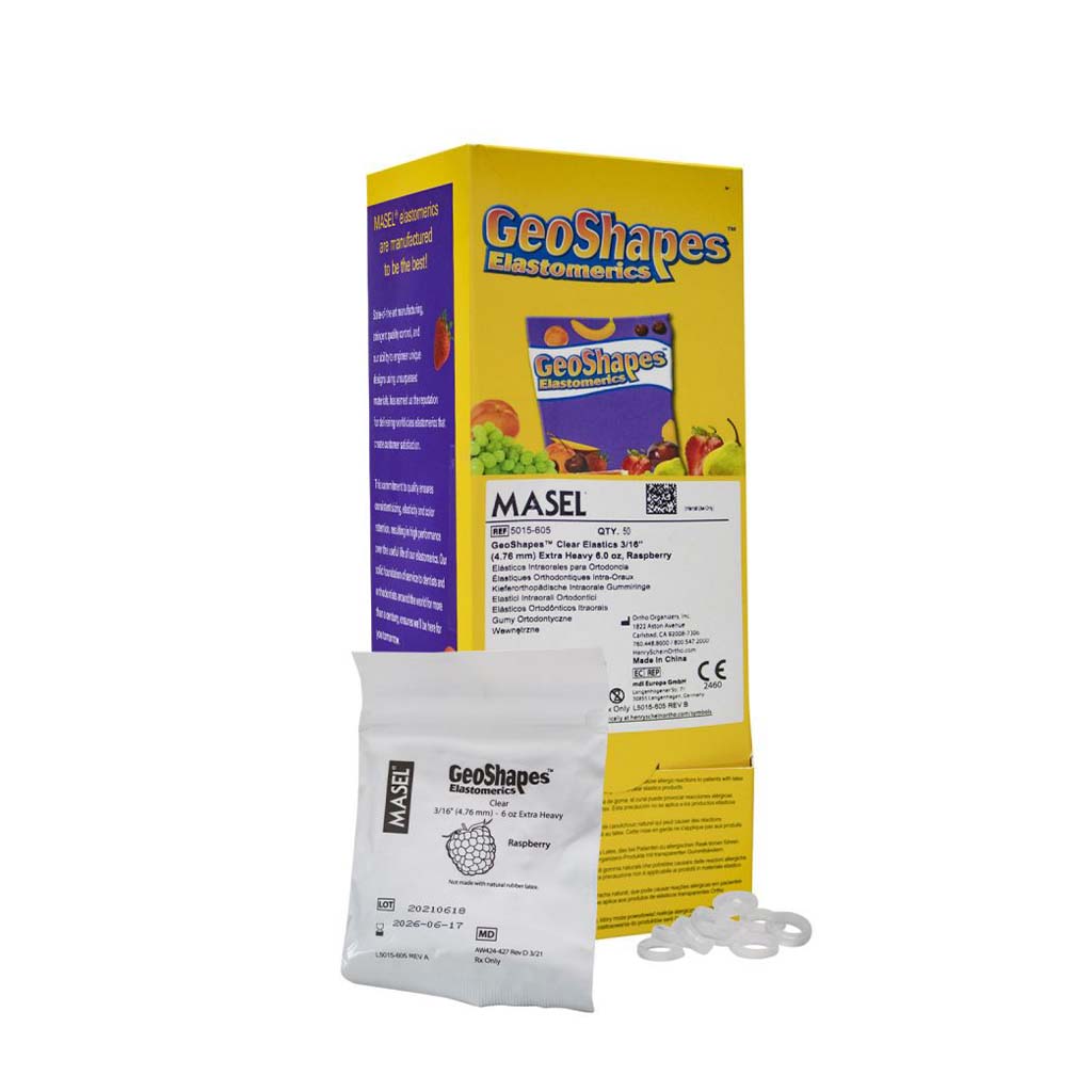 Masel GeoShapes Intraoral Natural Latex Elastics-Broccoli, 3/8", 6.5oz Extra Heavy, 50x100 Pcs/Pack
